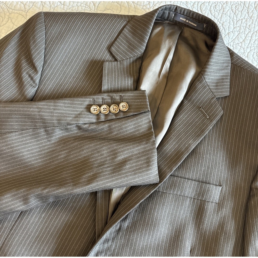 Ralph Lauren Men 44L Black Pinstripe 100% Wool Blazer Made Canada